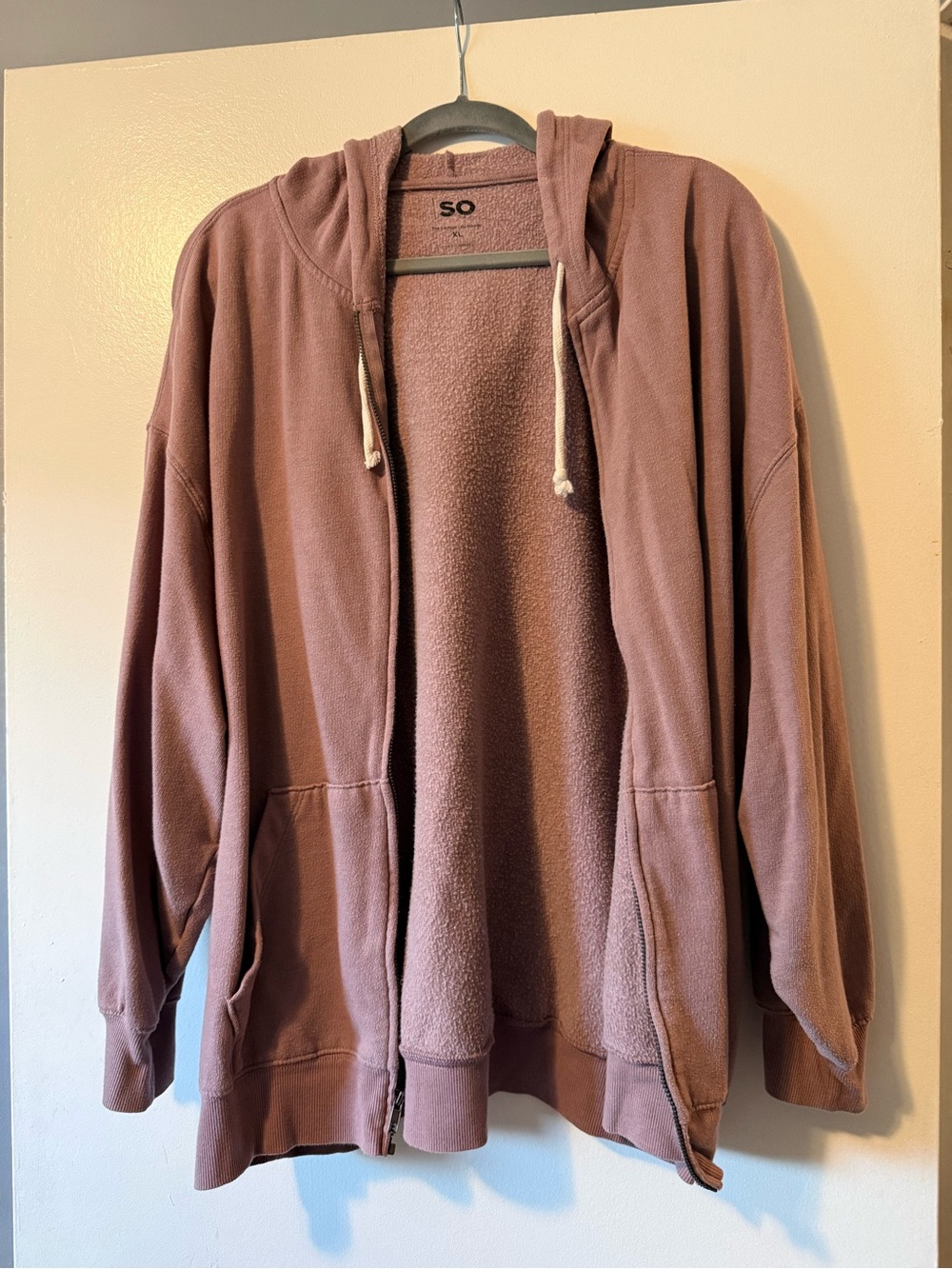 SO Dusty Mauve Full-Zip Hooded Sweater